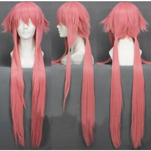 The Future Diary Yuno Gasai 80cm Long Pink Straight Womens Girl Heat Resistant Cosplay Costume Wig + Track + Cap