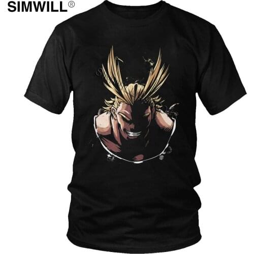 Retro Japanese Manga All Might T Shirts Men Breathable Cotton Tee Short Sleeves Anime My Hero Academia T-shirt Fans Merch Gift