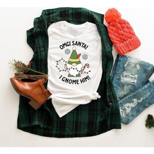 OMG Santa I Gnome Him T-shirt Christmas Gnome tee holiday style shirt women casual grunge aesthetic Tops drop shippping
