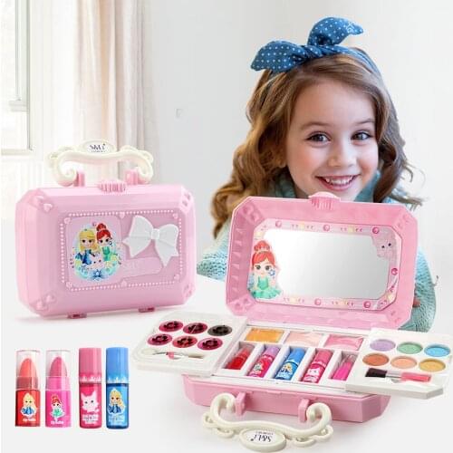 Girls Exquisite Princesses Interactive DIY Blusher Portable Makeup Toy Set Children Gift Lipstick Eyeshadow Pretend Play Brush