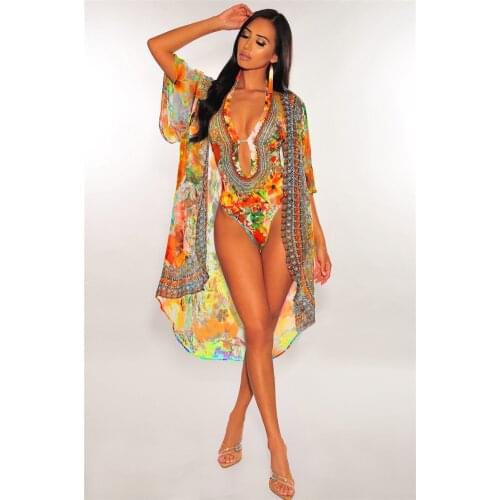Two Piece Bikini Set Women Beach Bathing Suit One Piece Bikini Set With Cover Up Sexy Swim Suit Floral Printing Beachwear