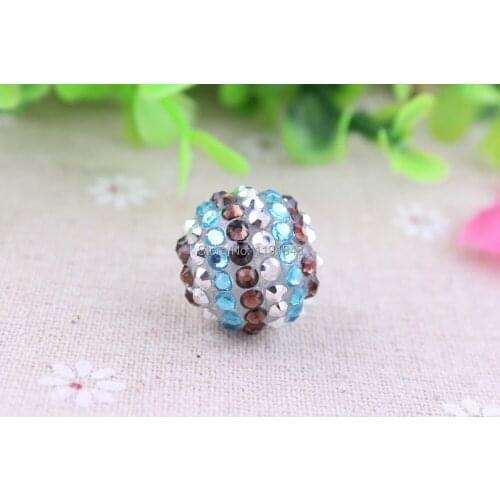 Kwoi vita 20mm brown/aque/clear strip color 100pcs/lot Chunky Resin Rhinestone Beads Ball for Kids Girls Jewelry Making