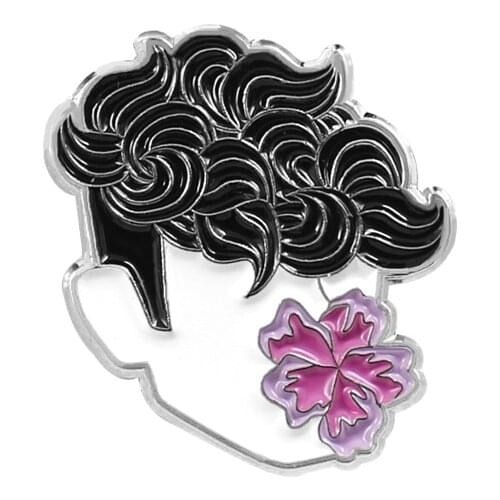 Curly Man Metal Enamel Brooch Handsome Chic Flower Boy Badge Pin Creative Trendy Costume Backpack Jewelry Accessories Gift