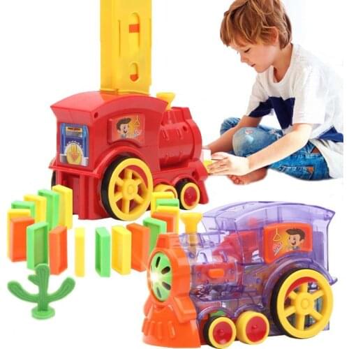 Domino Train Car Set Sound Light Automatic Laying Domino Brick Colorful Dominoes Building Blocks Game Educational DIY Toy Gift