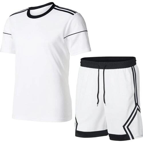 2021 Summer New Mens Striped Short-Sleeved T-Shirt + Sports Five-Point Pants Basketball Football Fitness Jogging 2-Piece Set