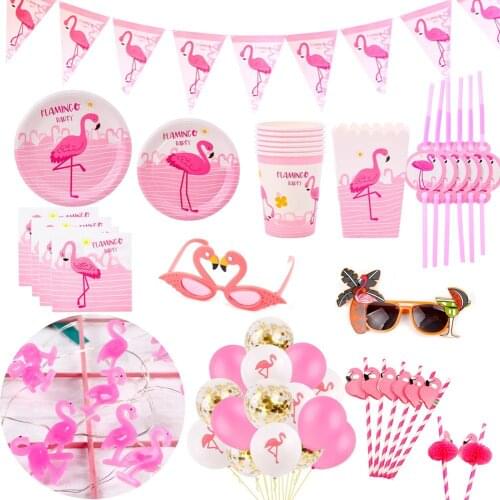 Hawaii Flamingo Disposable tableware Flamingo Summer Party Decor Tropical Hawaiian Party Supplies Hawaii Wedding Birthday Party