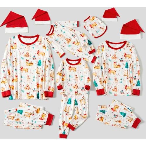 PatPat Allover Elk Christmas Tree Print Long-sleeve Family Matching Pajamas Sets (Flame Resistant)