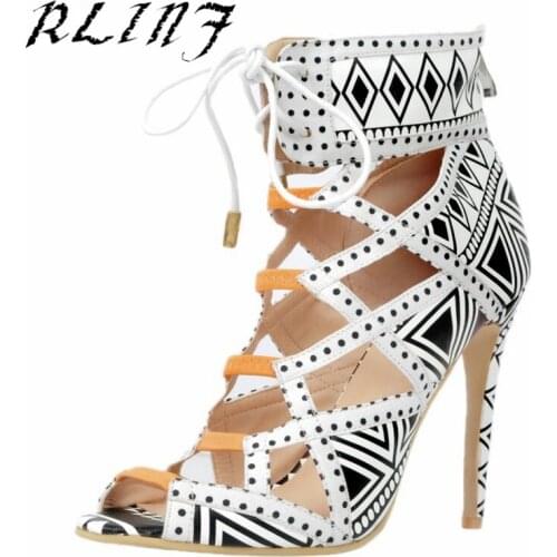 RLINF Sexy Roman Style High-heeled Fine with Geometric Figure Size 34-43 Shoes
