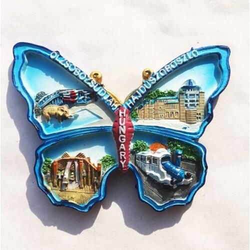 Resin 3D Fridge Magnet Hungary Souvenir Landscape Fridge Magnet Cute Butterfly Shaped magnetic refrigerator suvenir