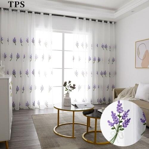 TPS Embroidered Floral Sheer Curtain for Window Tulle Voile Curtain for Kitchen Bedroom Living Room Drape Decor Window Treatment