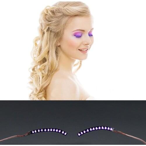 LED Light False Long Eyelashes Makeup Glowing Eye Accessories Fake Lashes Eyeliner Party Bar Halloween Concert Decoration