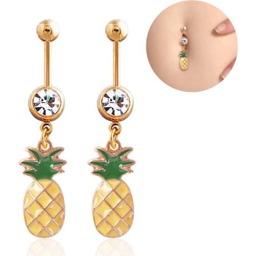 1Pc Belly Button Ring Pineapple Body Piercing Jewelry Retail Navel Ring 14G Surgical Steel Fruit Bar Piercing Navel New
