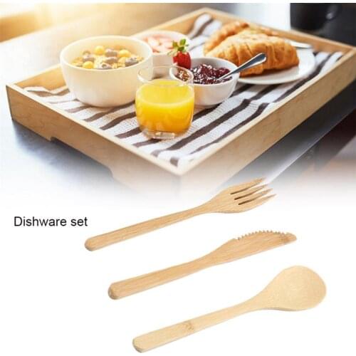 3 Pcs Wooden Spoons Fork Knife Sets Japanese Style Tea Sugar Mixing Spoon Fruit Fork Kitchen Dinnerware Sets Accessories