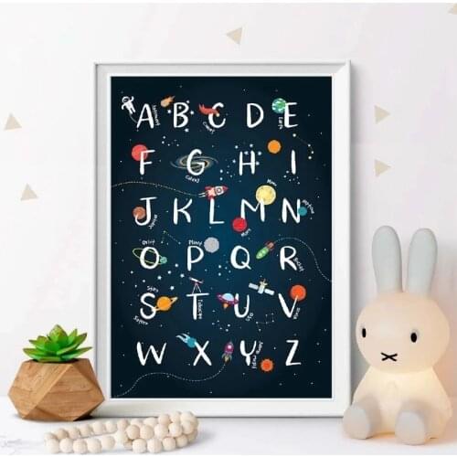 Abstract Canvas Painting Alphabet Space Creative Wall Art Posters and Print Picture Modern for Nursery Kids Room Decoration