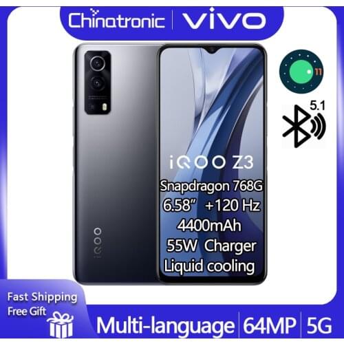 New iQOO Z3 VIVO Z3 8GB 128GB 5G Mobile Phone Snapdragon 768G 6.58"FHD+120Hz 4400mAh Battery 55W Charger Android 11 64MP