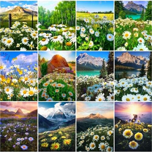 AZQSD Full Drill Diamond Embroidery Daisy Sunset Mosaic Diamond Painting Flower Cross Stitch Rhinestones Handicraft Home Decor