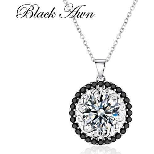 [BLACK AWN] Genuine 100% 925 Sterling Silver Necklace Women Jewelry Flower Pendants P113