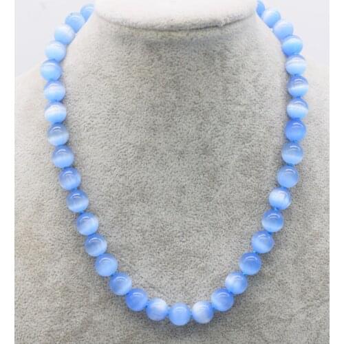 Cateye agates round pink blue green red colors necklace stone beads 10mm 18" nature wholesale