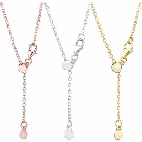 New 925 Sterling Silver Necklace Rose Gold & Silver Sliding Clasp Chain Basic Necklace For Women Wedding Gift Pandora Jewelry
