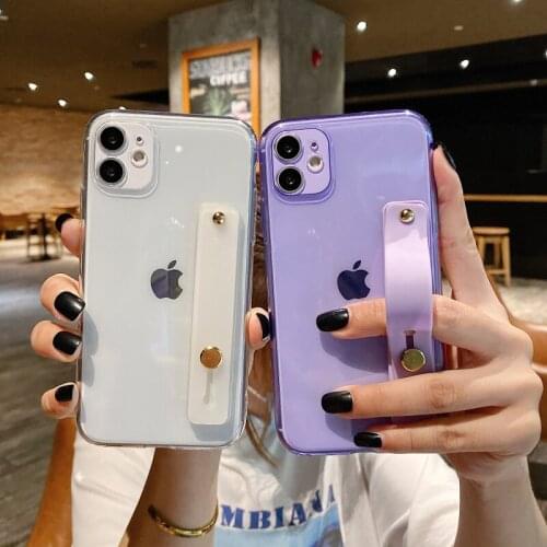 Wrist Strap Case Transparent Fluorescent Soft TPU Phone Case For Iphone 12 11 Pro MAX X XR XS MAX SE 6 6S 7 8 Plus Holder Cover