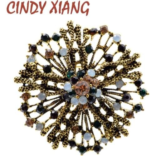 CINDY XIANG Vintage Rhinestone Flower Brooches For Women Pearl Pin Round Large Brooch High Quality 2 Colors Avaible Gift