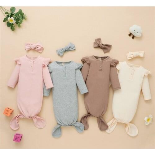 Baby Sleeping Bags With Headband Set Casual Sweet Solid Color Fly Long Sleeve Full Wrapped Sleeping Bag For Newborn Boys Girls