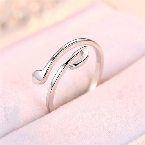 Classic Musical Notes Ring Silvery Cuteen Fashion Jewelry Opening Adjustable Tail Ring Ladies Simple Style Valentines Day Gift