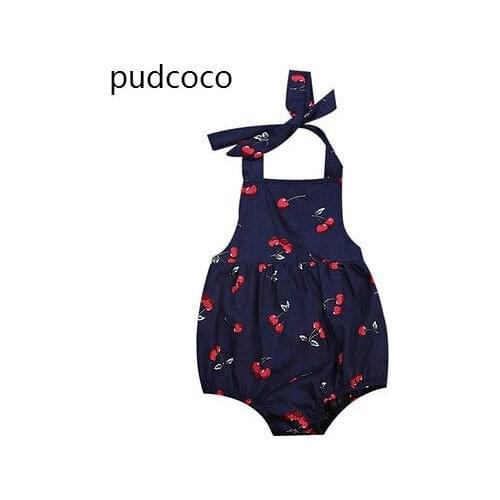 0-24M Infant Baby Girl rompers Blue Summer Halter Cherry Print Floral Romper One Piece Jumpsuit Outfit Clothes Toddler Clothing