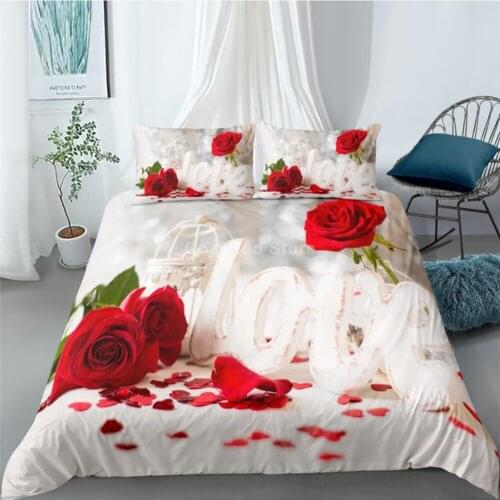 Love Flower Red Rose Bedding Set 3d Duvet Cover Set Comforter Bed Linen Twin Queen King Single Size Fashion Luxury Romantic Gift