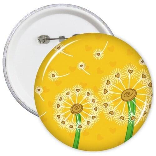 Yellow Flower Dandelion Flowers Round Pins Badge Button Clothing Decoration 5pcs Gift