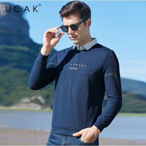 UCAK Brand Mens Turn-down Collar Fake Two Sweaters Clothing NEW Autumn Arrival Classic Streetwear Pullover Pull Homme U1028