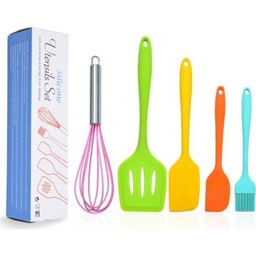 5pcs Silicone Baking Tool Set Kitchenware Egg Beater Spatula Oil Brush Heat Resistant Non-Stick Kitchen Tools Cooking Utensils