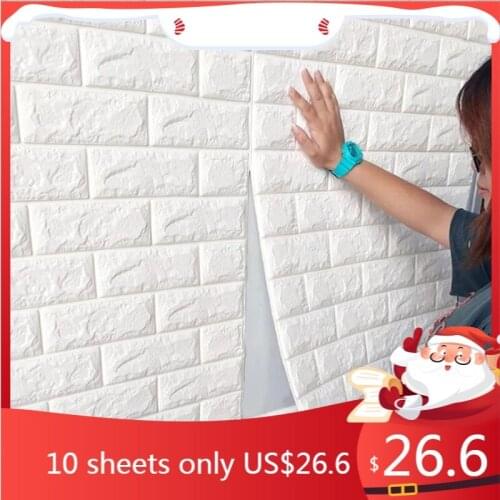 PE Foam 3D Wall Stickers Embossed Brick Waterproof Self Adhesive Wallpaper Room Home Decor For Kids Bedroom Living Room Stickers