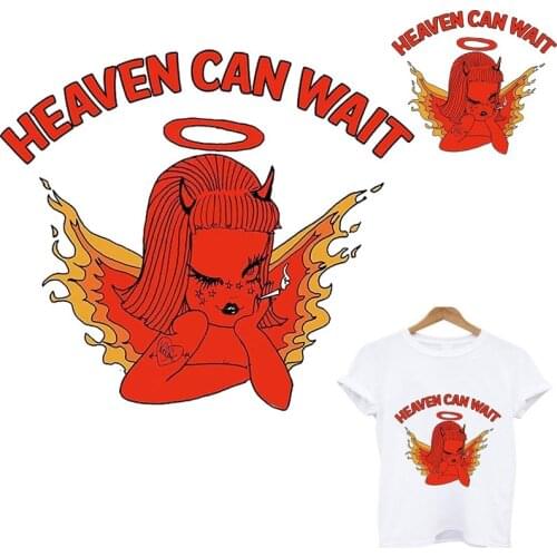 Heaven can wait stripes iron on patches heat-sensitive applique thermo stickers on clothes transfer fusible clothing custom tops