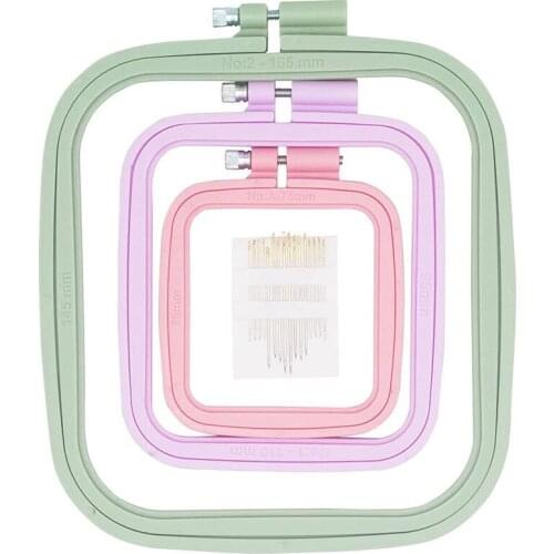 New 3 Pieces 3 Sizes Square Embroidery Hoops, Cross Stitch Hoop And ABS Plastic Embroidery Hoops With 16Pcs Sewing Needles