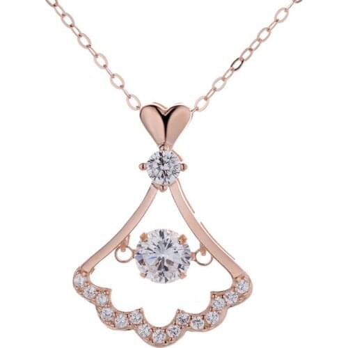 S925 Sterling Silver Small Skirt Necklace 18K Rose Gold Plated Smart Heart Fan-shaped Pendant jewelry