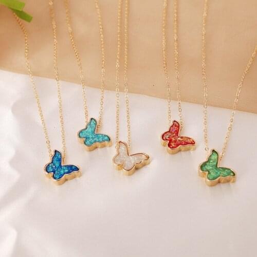 Colorful Butterfly Pendant Necklaces for Women Gold Color Simple Style 2020 Fashion Jewelry Clavicle Chain Female New Arrival