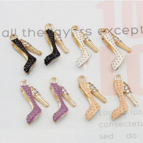 4pcs Enamel High Heel Charms With Rhinestone Gold Tone Alloy Earrings Bracelet Jewelry Making keychain Accessory 4Color 18*14MM
