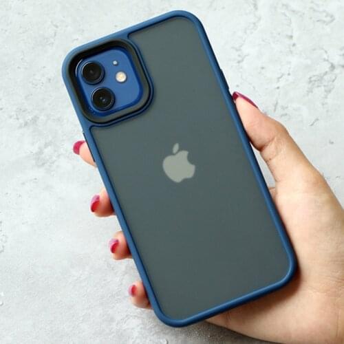 Luxury Alloy Button Shockproof Phone Case For iPhone 11 12 Pro X Xs Max 7 8 Plus Translucent Cover For iPhone 12 Case Mini Matte