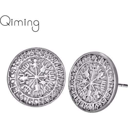Vegvisir Runes Compass Earrings Women Vintage Charm Scandinavian Antique Bronze Round Rune Slavic Viking Jewelry Earring