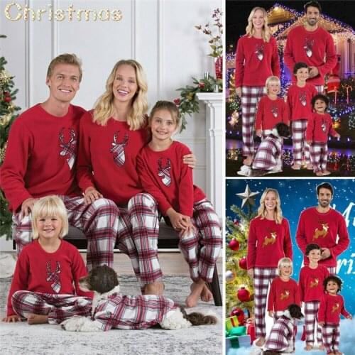 PUDCOCO Family Matching Christmas Pajamas Sets Xmas Sleepwear Nightwear Outfits