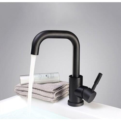 Modern Bathroom Basin Faucet Stainless Steel Black Spray Paint Kitchen Sink Faucet 360 Degree Swivel Hot Cold Water Mixer Tap