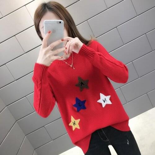 Womens Sweater Pullover New Autumn Winter Clothes O-Neck Long-Sleeved Star Jacquard Knitted Sweater Bottoming Shirt Female Tops
