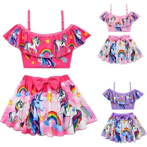 {Sweet Baby} Child Summer Beach Wear Print Unicorn Girl Swimsuit Two-Piece Ruffle Children Swimwear 3-8 Years Cute Kids Bathin