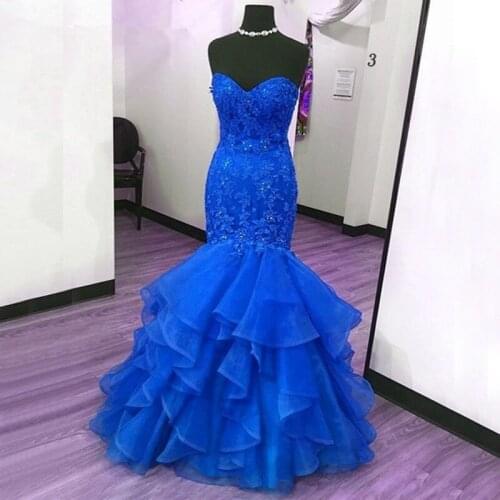 Royal Blue Mermaid Prom Dresses for Women 2019 Stones Beads Sweetheart Floor Length Lace up Corset Vestido De Festa Party Gowns