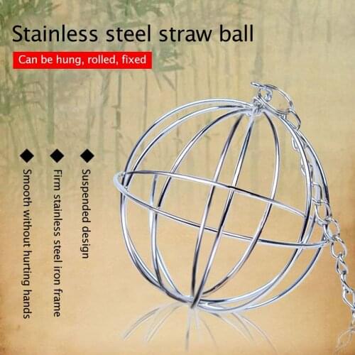 Grass Ball Rack Stainless Steel Round Hanging Guinea Pig Feeding Dispenser Exercise Hanging Hay Ball Guinea Pig Hamster Toy