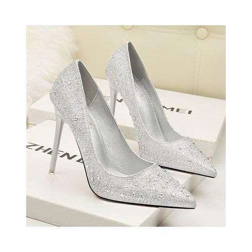 2020 New Arrival Sexy Women Pumps Rhinestone Wedding Shoes Woman Platform Crystal High Heels 10.5CM Evening Party Shoes Silver