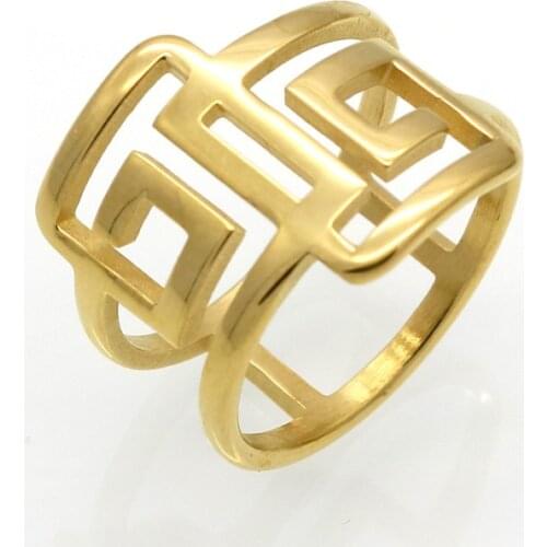Vintage Engagement Ring Gold Colour Fashion Jewelry Wholesale Trendy Geometric Great Wall G Shape Band Ring For Women