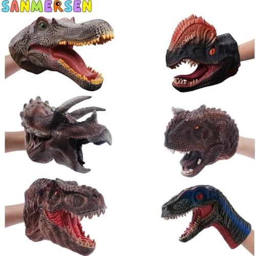 Vividly Rubber Dinosaur Animal Head Puppet Figure Interactive Toys Gloves For Children Model Puppet Toys For Boys Children Gifts
