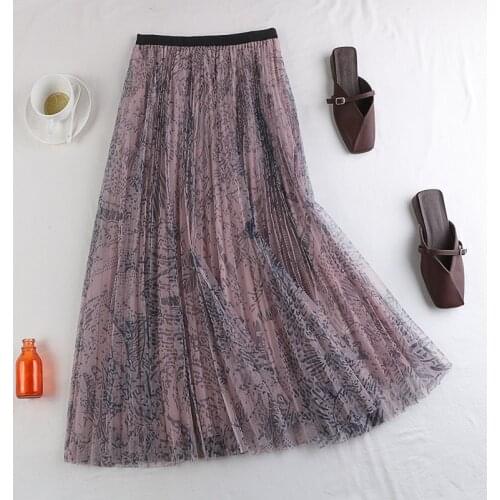 Autumn and winter new style high waist slimming elastic waist double mesh printing Skirt Skirt High Waist Casual Party Skirt
